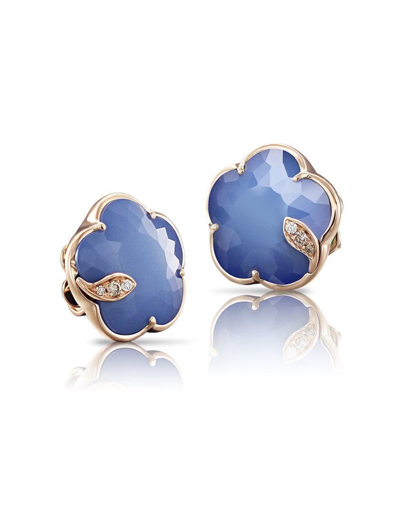 Pasquale Bruni Petit Joli Earrings in 18k Rose Gold with Blue Moon Gem, White & Champagne Diamonds - Aurum Jewels