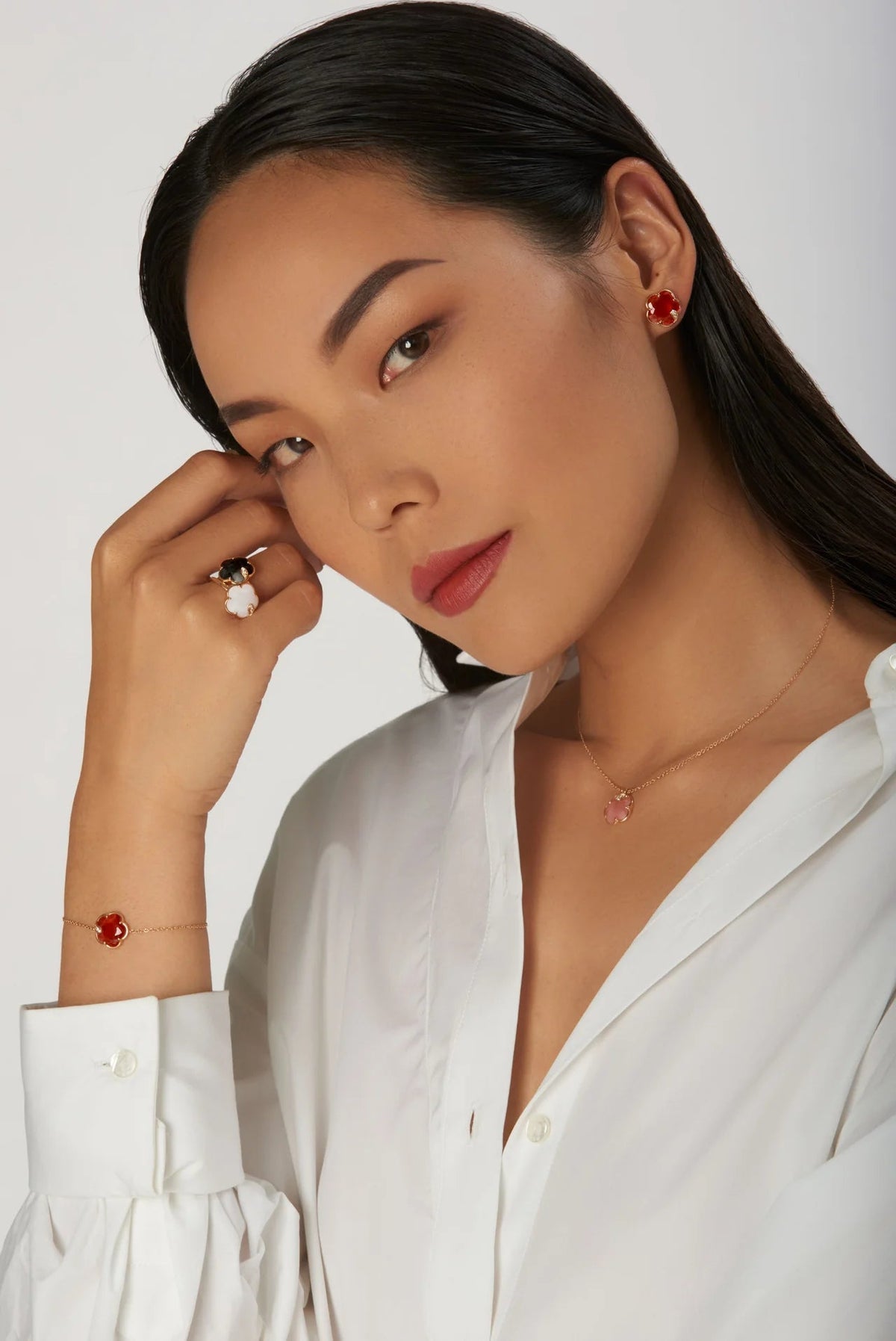 Pasquale Bruni Petit Joli Earrings in 18k Rose Gold with Red Carnelian, White & Champagne Diamonds - Aurum Jewels