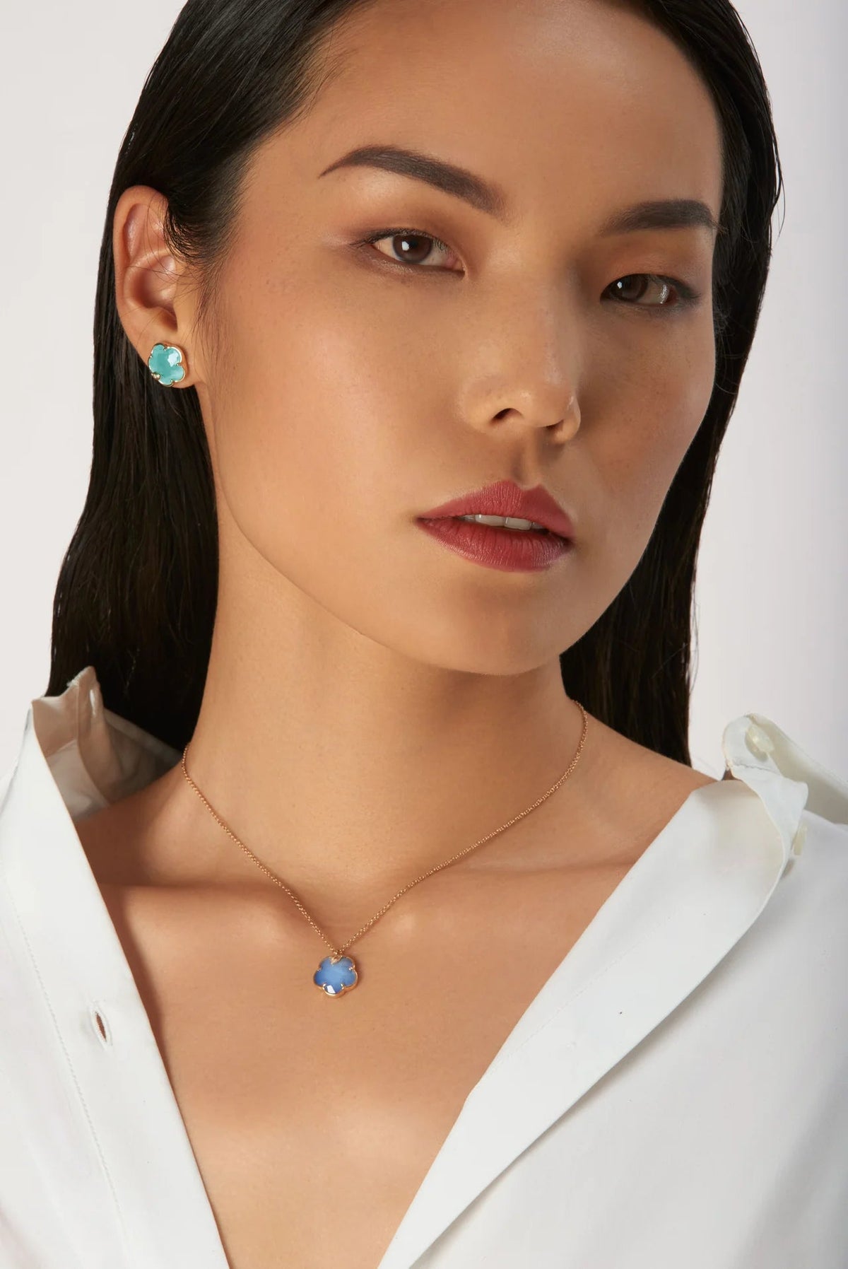 Pasquale Bruni Petit Joli Earrings in 18k Rose Gold with Sea Moon Gem, White & Champagne Diamonds - Aurum Jewels