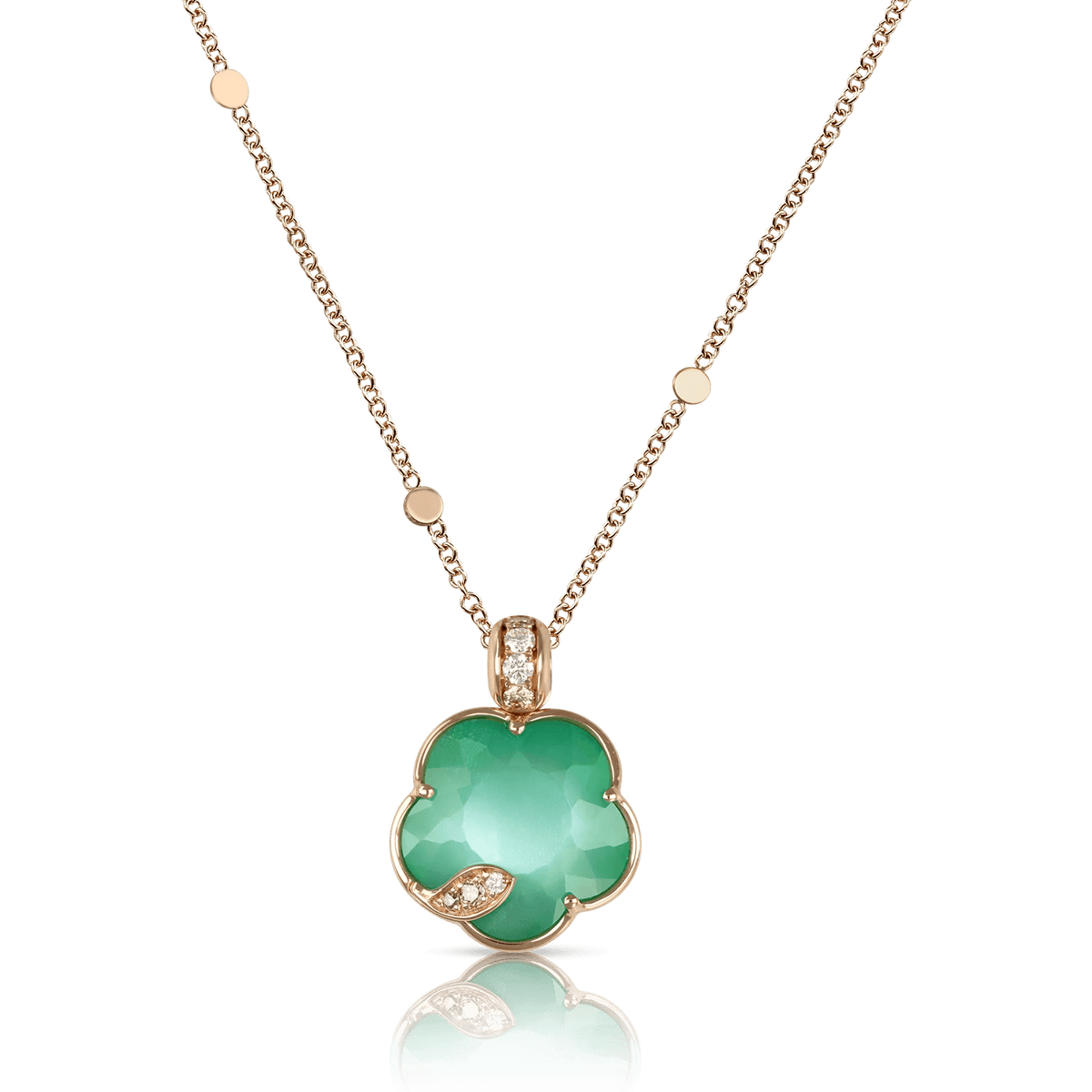 Pasquale Bruni Petit Joli Lunaire Necklace in 18k Rose Gold Lunar Garden gem with White & Champagne Diamonds - Aurum Jewels
