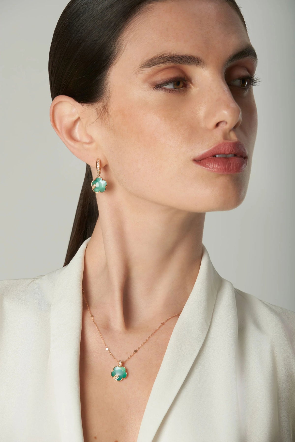 Pasquale Bruni Petit Joli Lunaire Necklace in 18k Rose Gold Lunar Garden gem with White & Champagne Diamonds - Aurum Jewels