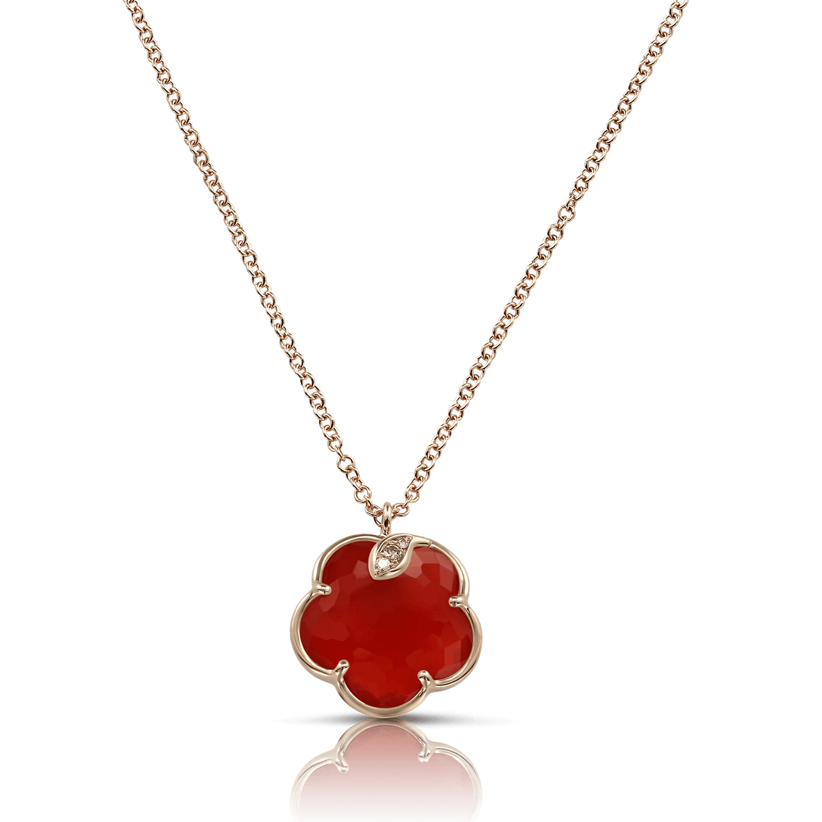 Pasquale Bruni Petit Joli Necklace in 18k Rose Gold with Red Carnelian, White & Champagne Diamonds - Aurum Jewels