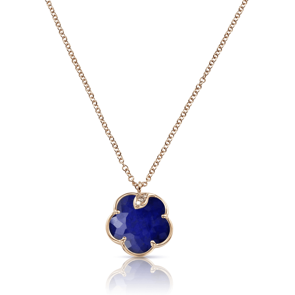 Pasquale Bruni Petit Joli Necklace in 18k Rose Gold with Rock Crystal & Lapis Lazuli Doublet Gem, White & Champagne Diamonds - Aurum Jewels