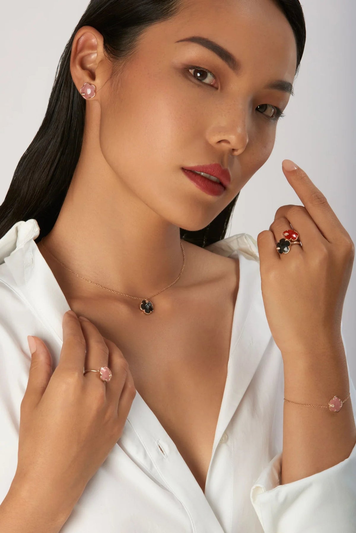 Pasquale Bruni Petit Joli Ring in 18k Rose Gold with Onyx, White & Champagne Diamonds - Aurum Jewels