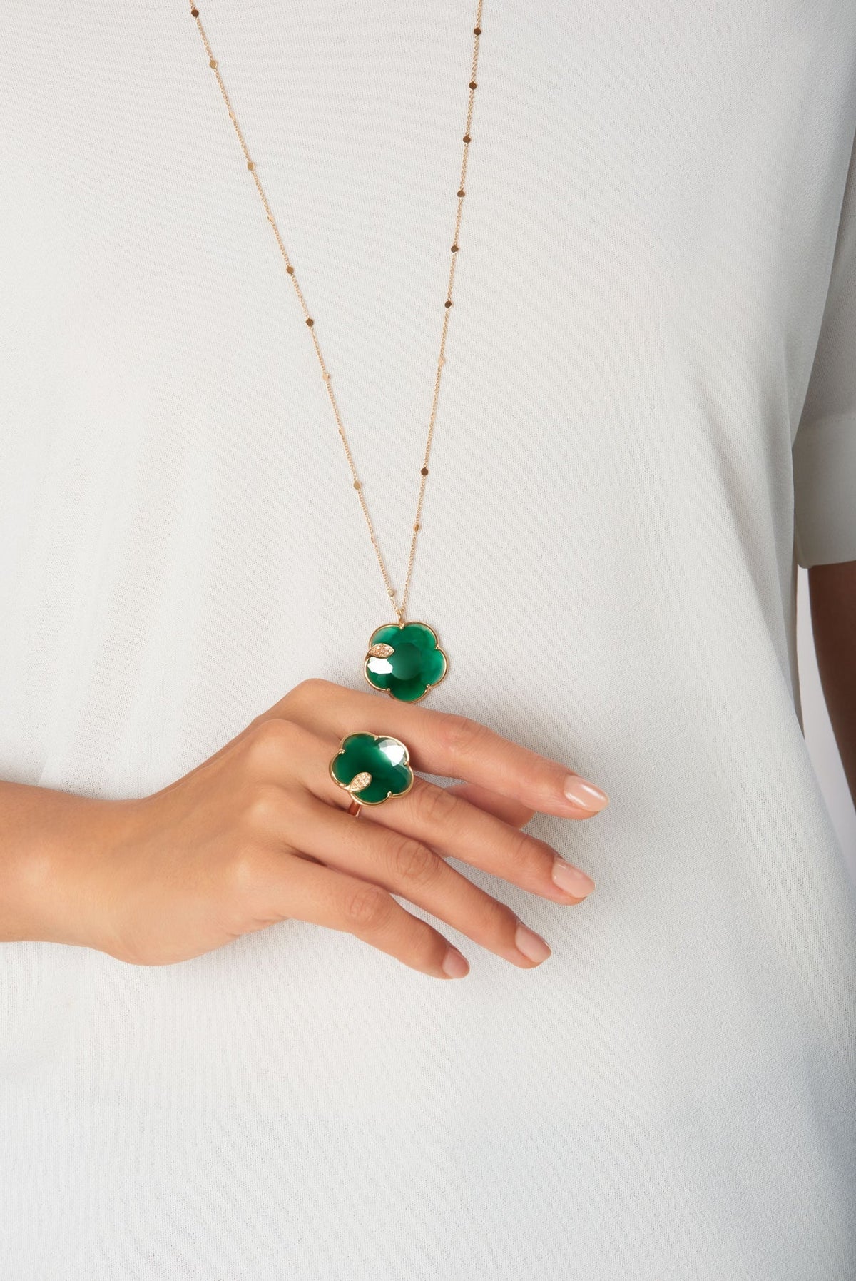 Pasquale Bruni Ton Joli Necklace in 18k Rose Gold with Green Agate, White & Champagne Diamonds - Aurum Jewels