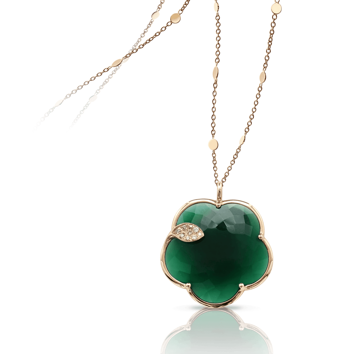 Pasquale Bruni Ton Joli Necklace in 18k Rose Gold with Green Agate, White & Champagne Diamonds - Aurum Jewels