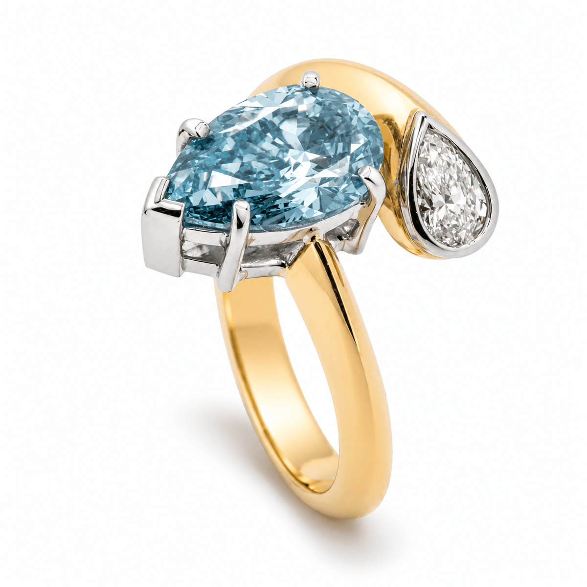 Pear Shaped Blue & White Diamond Engagement Ring - Aurum Jewels