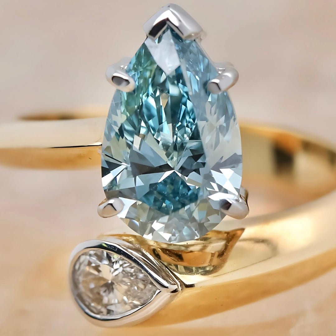 Pear Shaped Blue & White Diamond Engagement Ring - Aurum Jewels