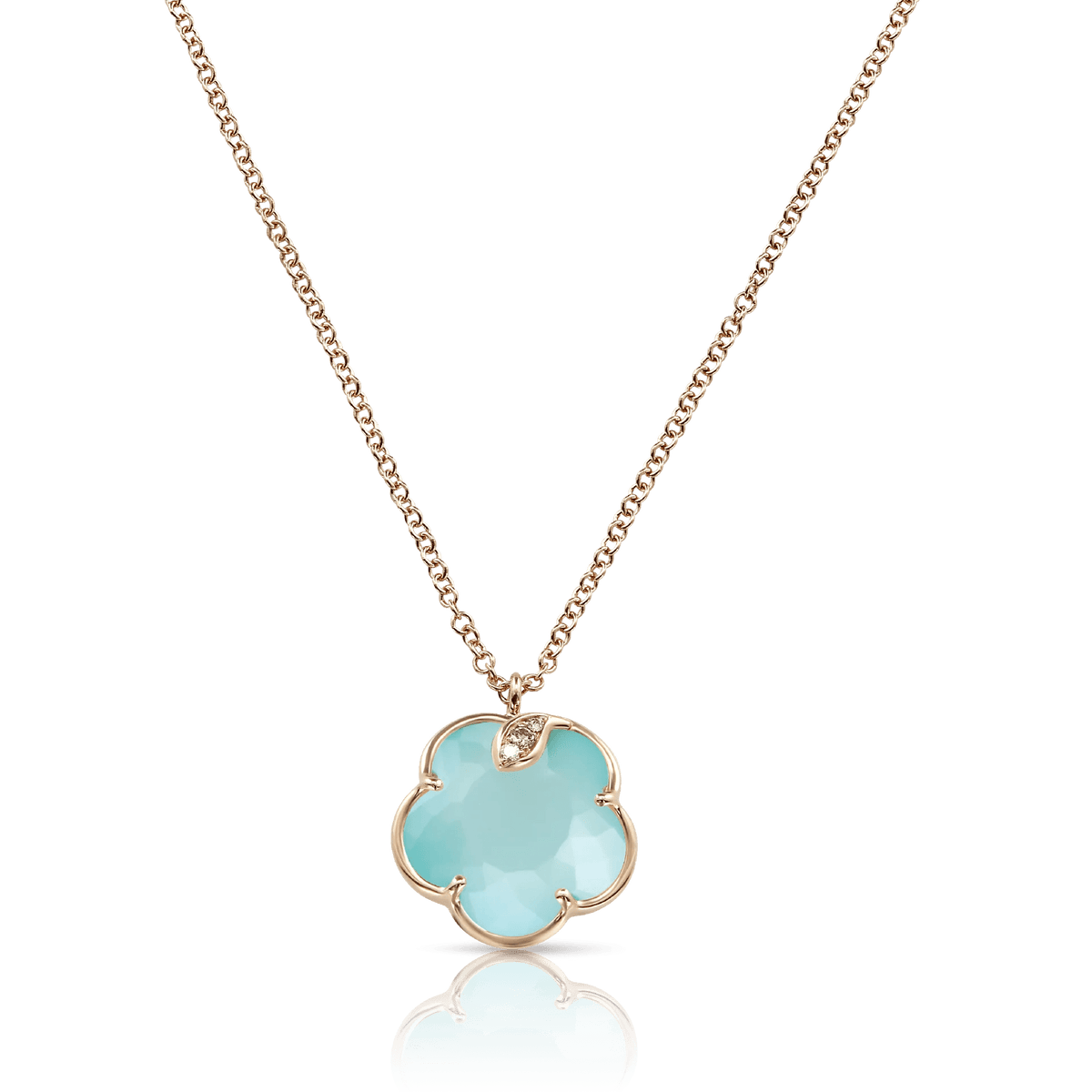 Petit Joli Necklace in 18k Rose Gold with Sea Moon gem and Diamonds. - Aurum Jewels