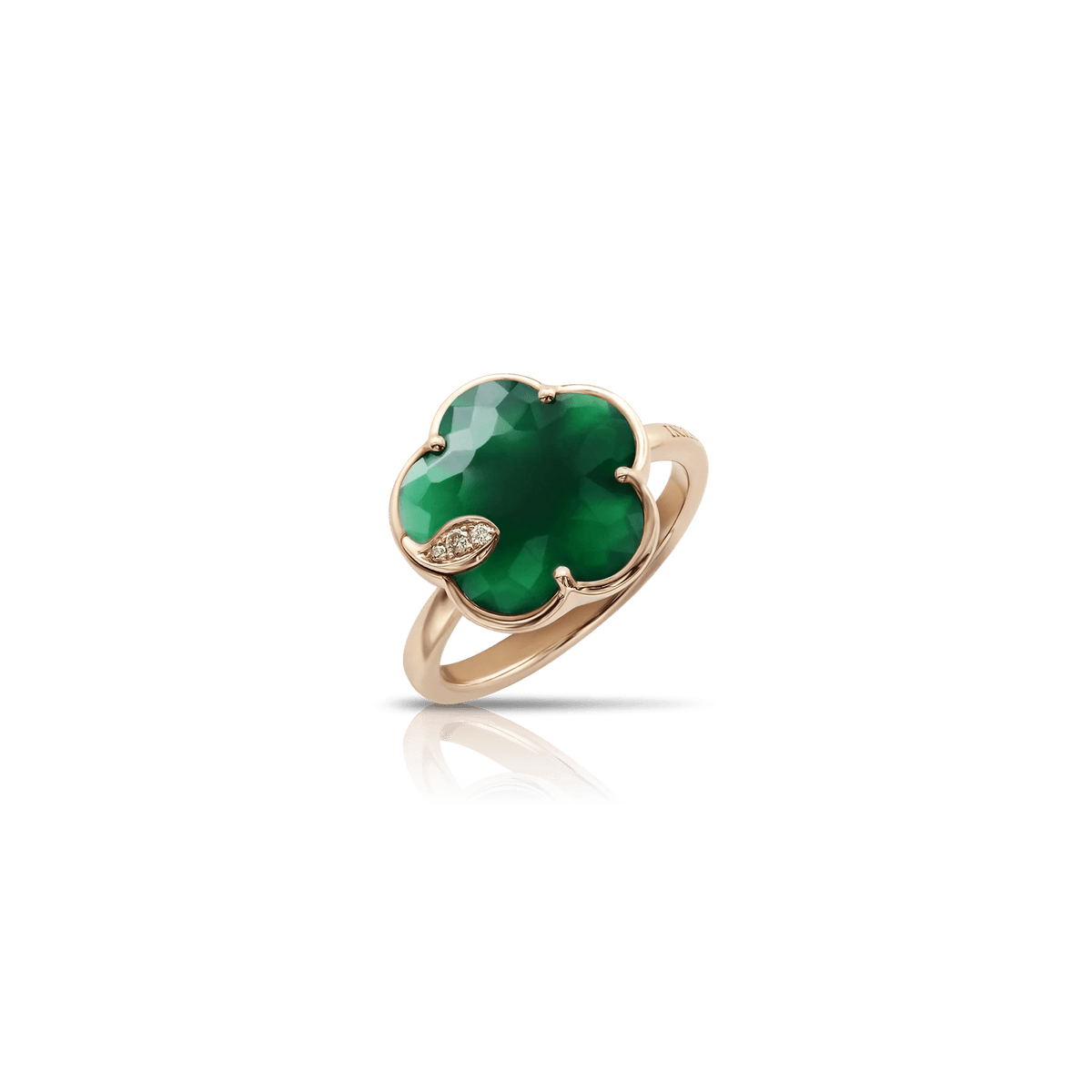 Petit Joli Ring in 18k Rose Gold with Green Agate and Diamonds. - Aurum Jewels
