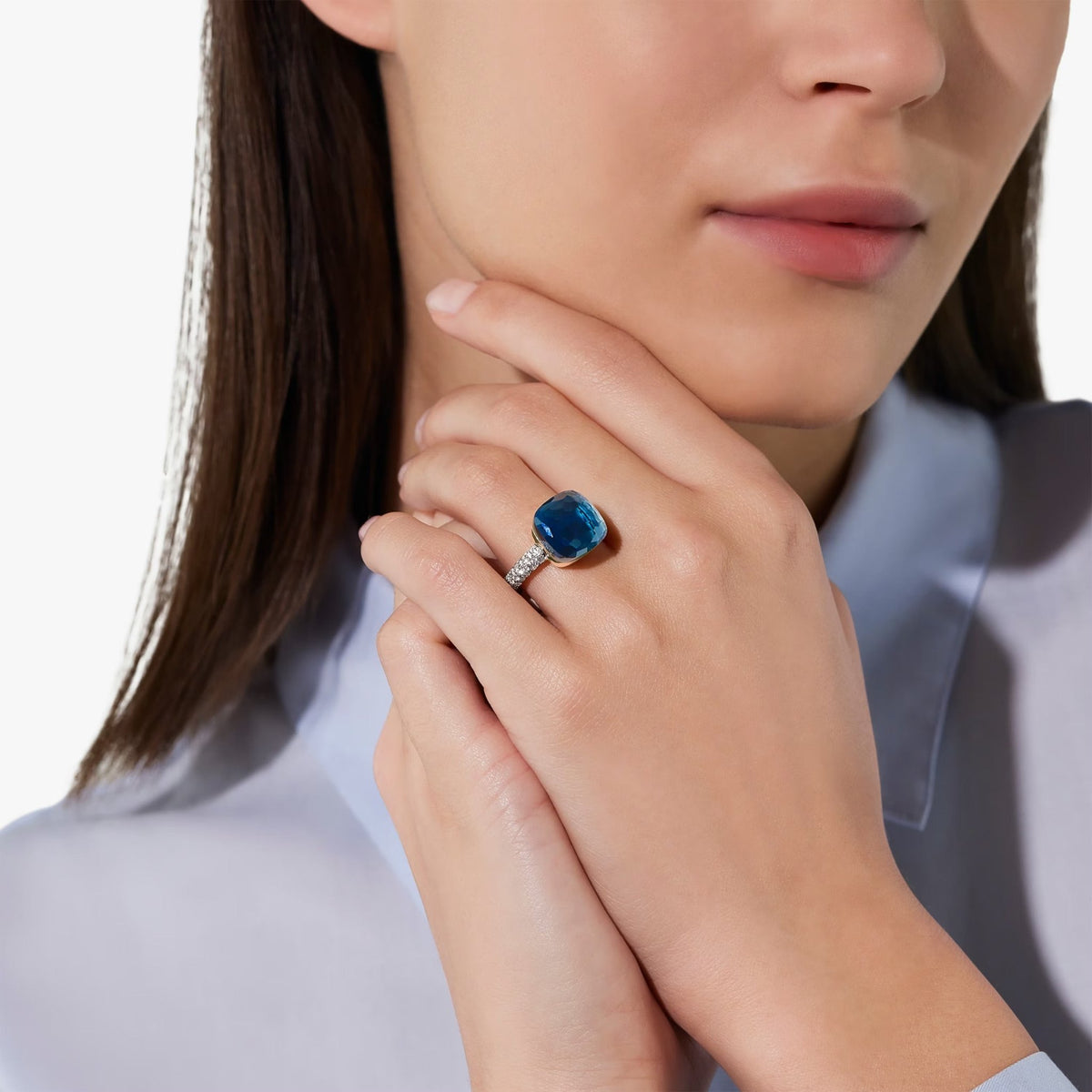 Pomellato Nudo Maxi Ring London Blue Topaz & Diamond - Aurum Jewels
