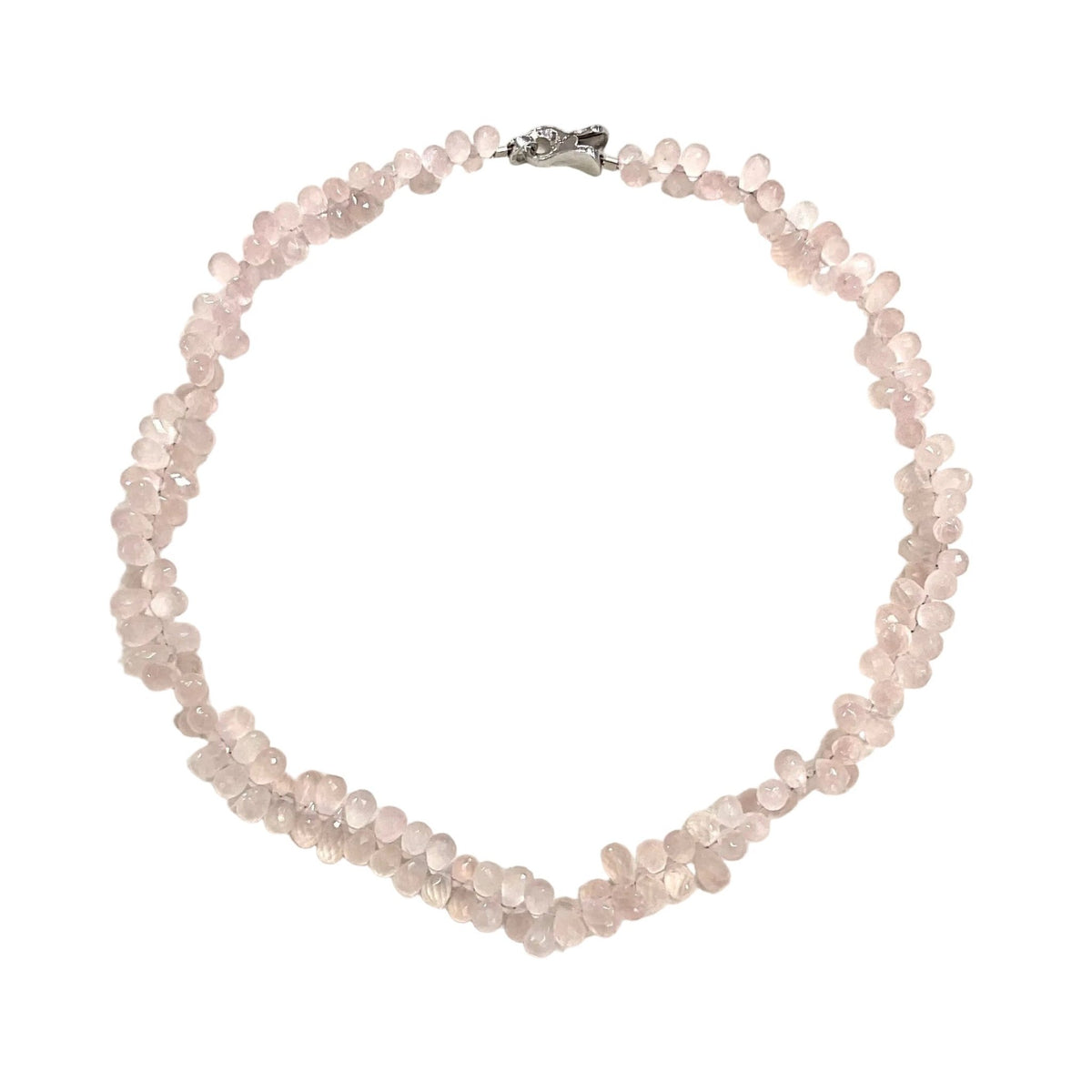 Rose Quartz Gemstone Briolette Shaped Beads Necklace - Aurum Jewels