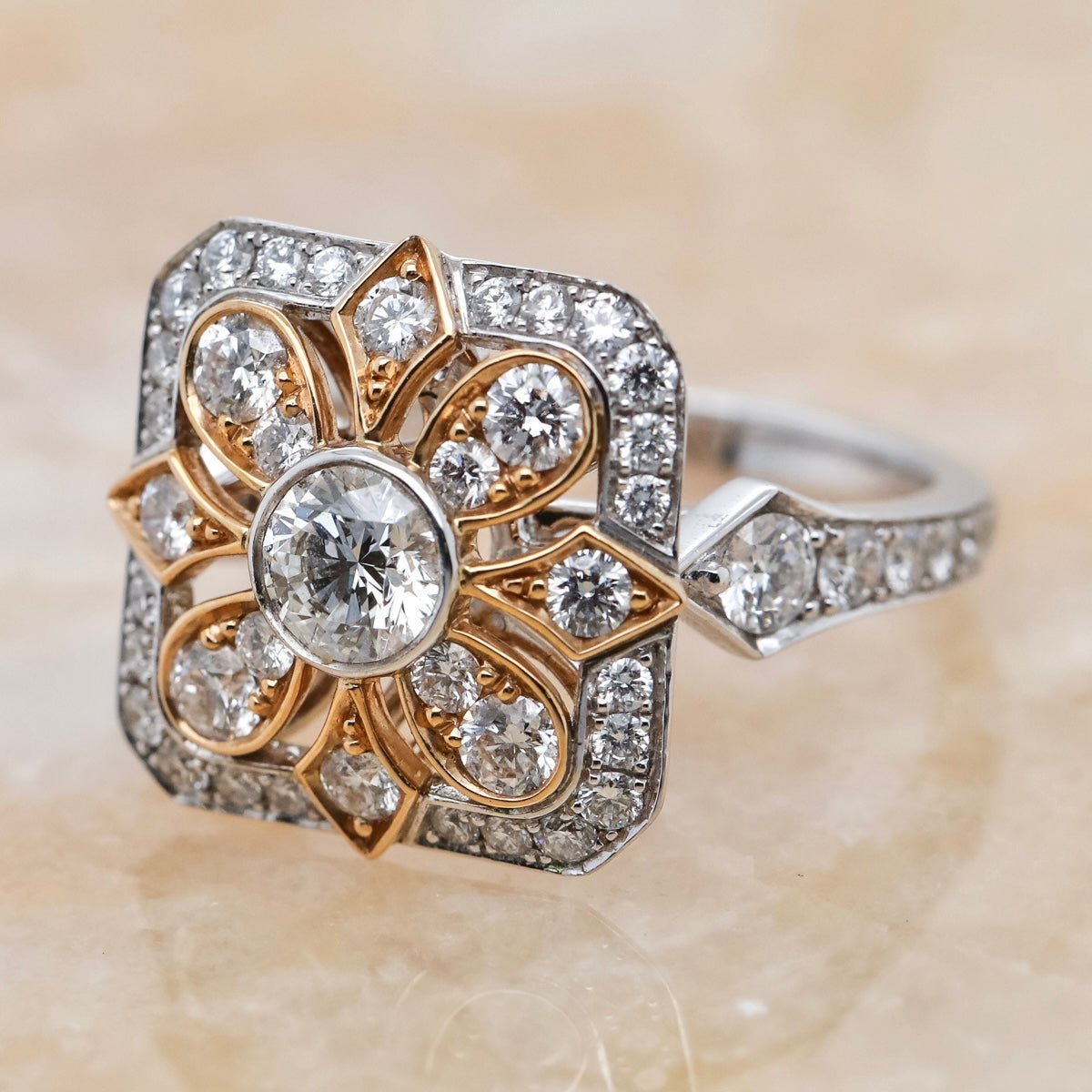 Rose & White Gold Diamond Cocktail Ring - Aurum Jewels