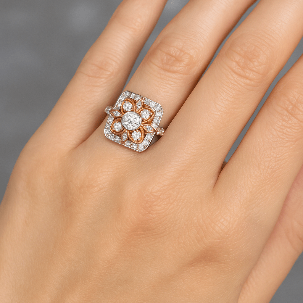 Rose & White Gold Diamond Cocktail Ring - Aurum Jewels