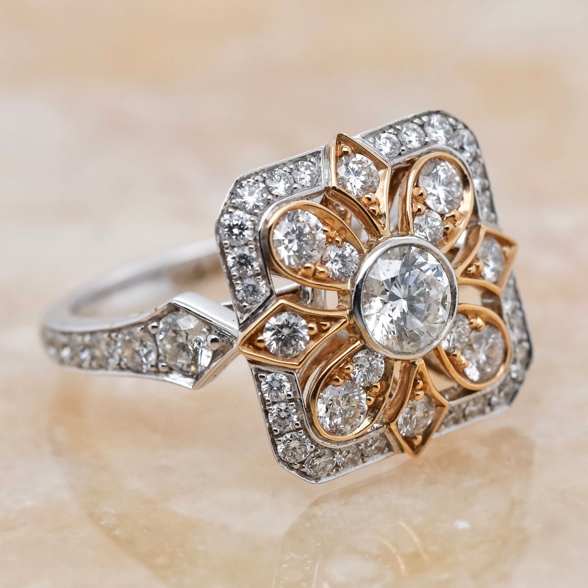 Rose & White Gold Diamond Cocktail Ring - Aurum Jewels