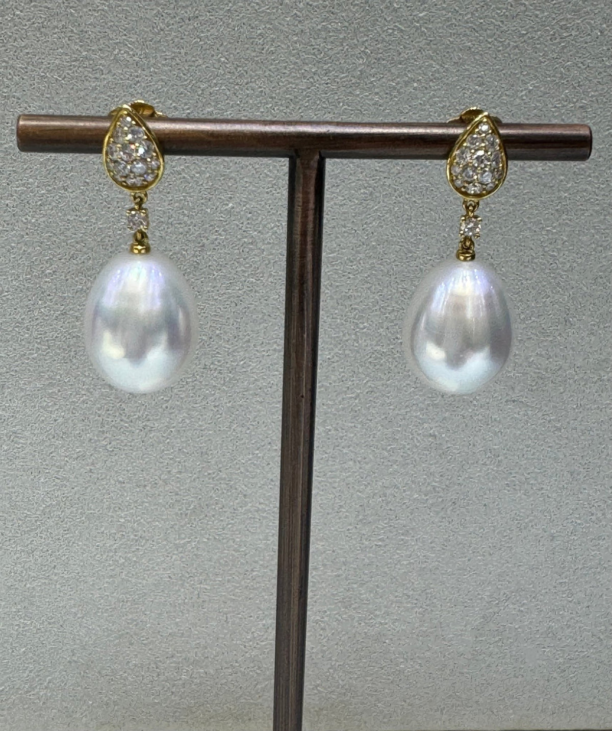 South Sea Pearl & Diamond Drop Earrings - Aurum Jewels