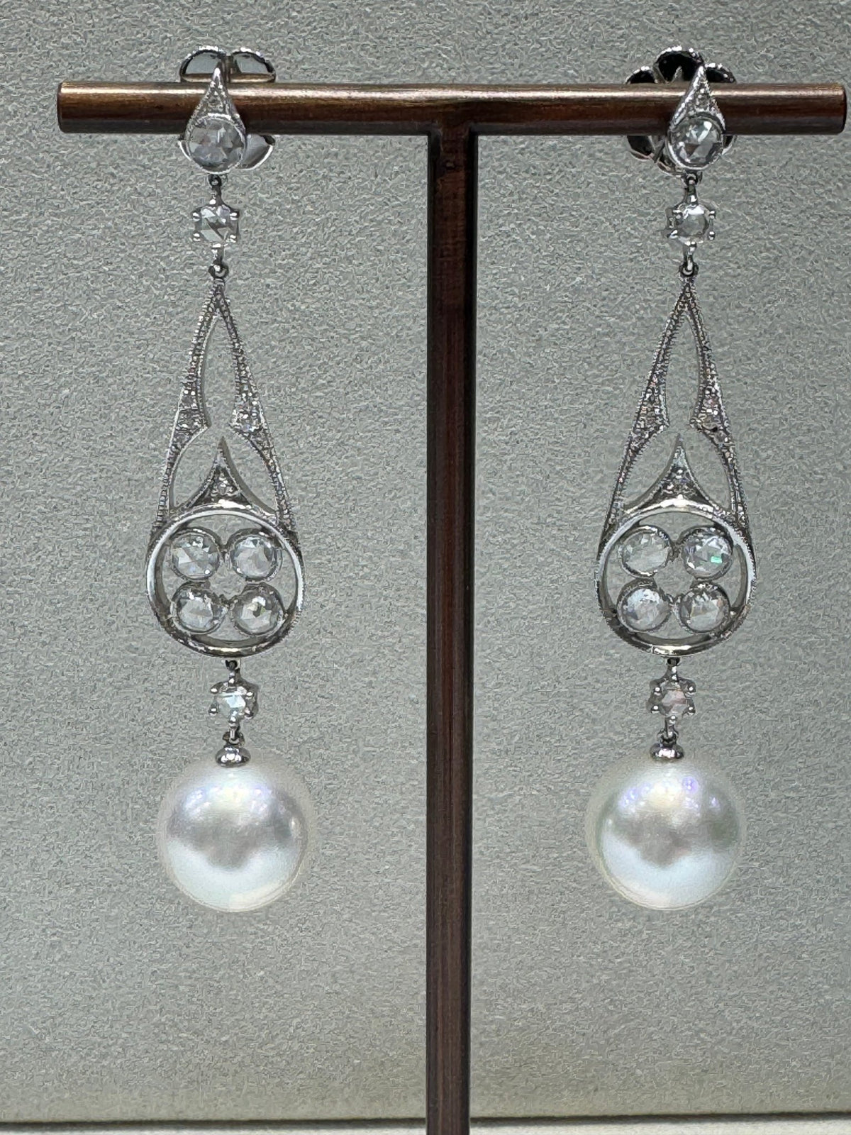 South Sea Pearl & Diamond Long Drop Earrings - Aurum Jewels