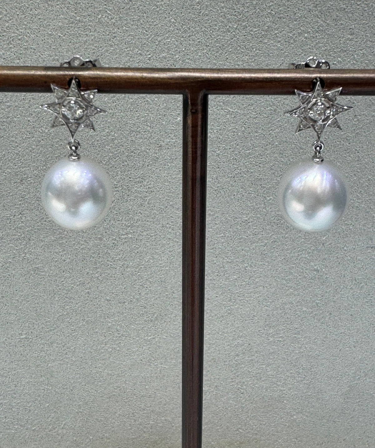 South Sea Pearl & Diamond Star Earrings - Aurum Jewels