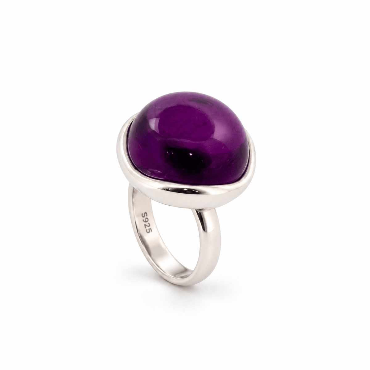 Sterling Silver & Cabochon Cut Amethyst 'Gumball' Dress Ring - Aurum Jewels