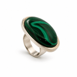 Sterling Silver & Large Malachite Dress Ring - Aurum Jewels