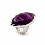 Sterling Silver Large Marquise Shape Amethyst Dress Ring - Aurum Jewels
