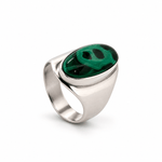 Sterling Silver & Long Oval Malachite Dress Ring - Aurum Jewels