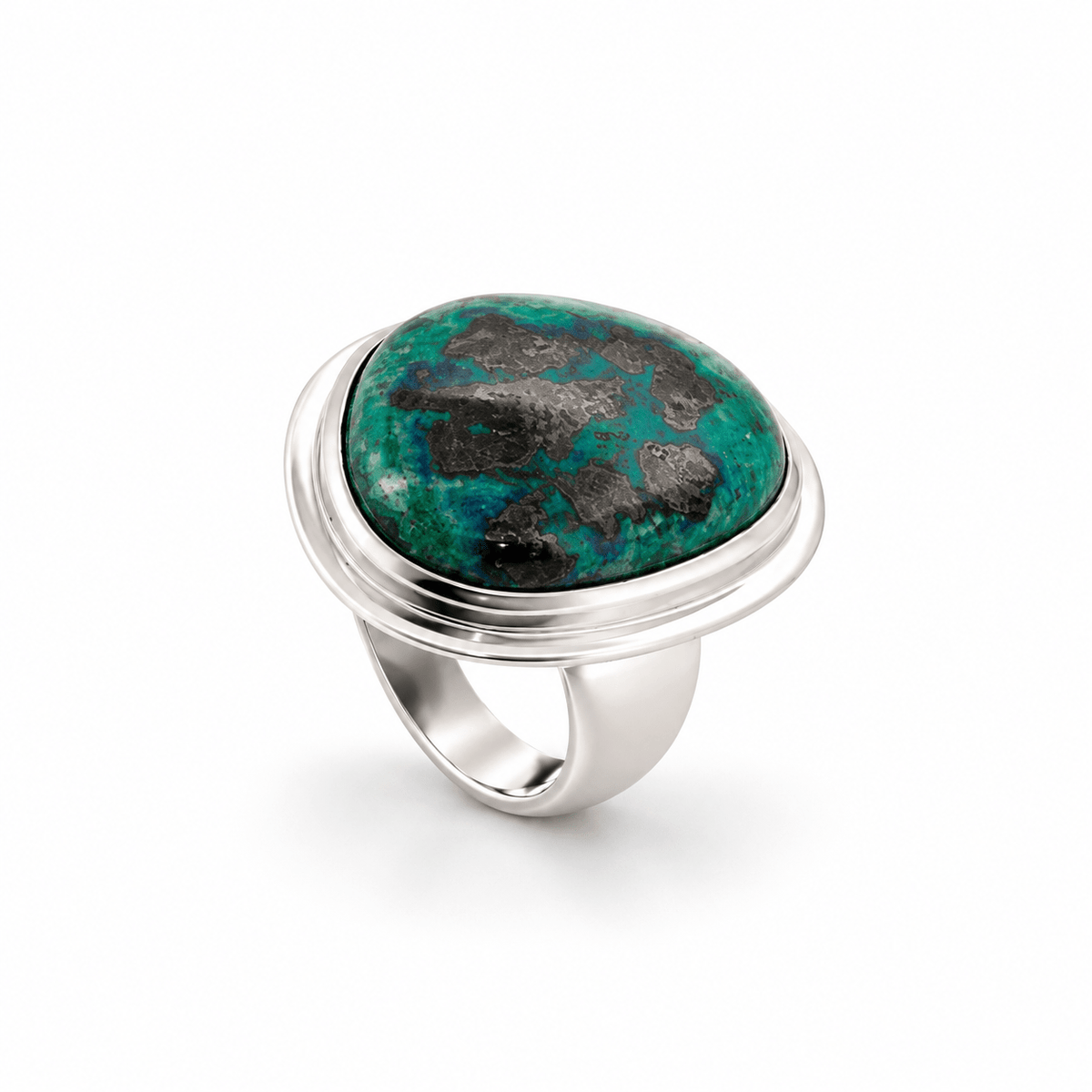 Sterling Silver & Oval Chrysocolla Malachite Dress Ring - Aurum Jewels