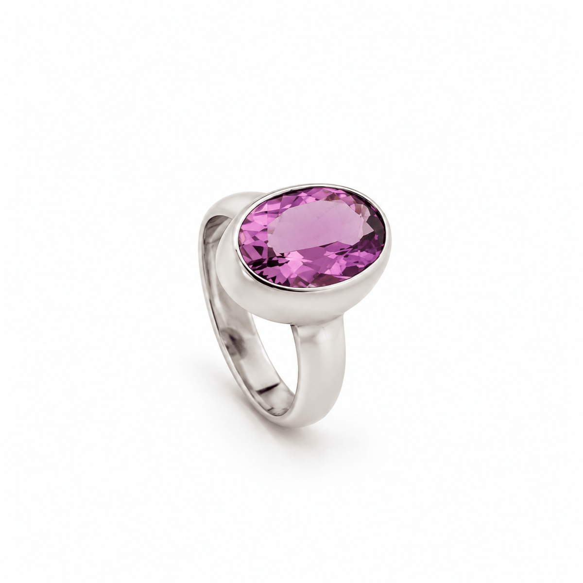 Sterling Silver & Oval Cut Amethyst Dress Ring - Aurum Jewels