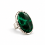 Sterling Silver & Oval Shaped Malachite Dress Ring - Aurum Jewels