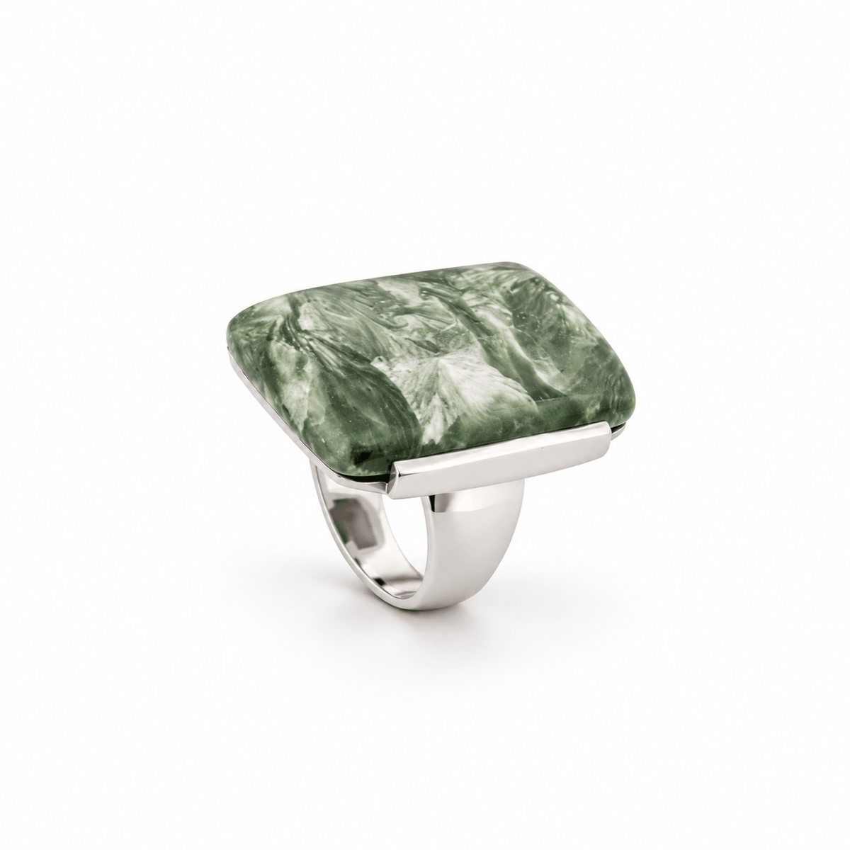 Sterling Silver & Rectangular Shaped Seraphinite Dress Ring - Aurum Jewels
