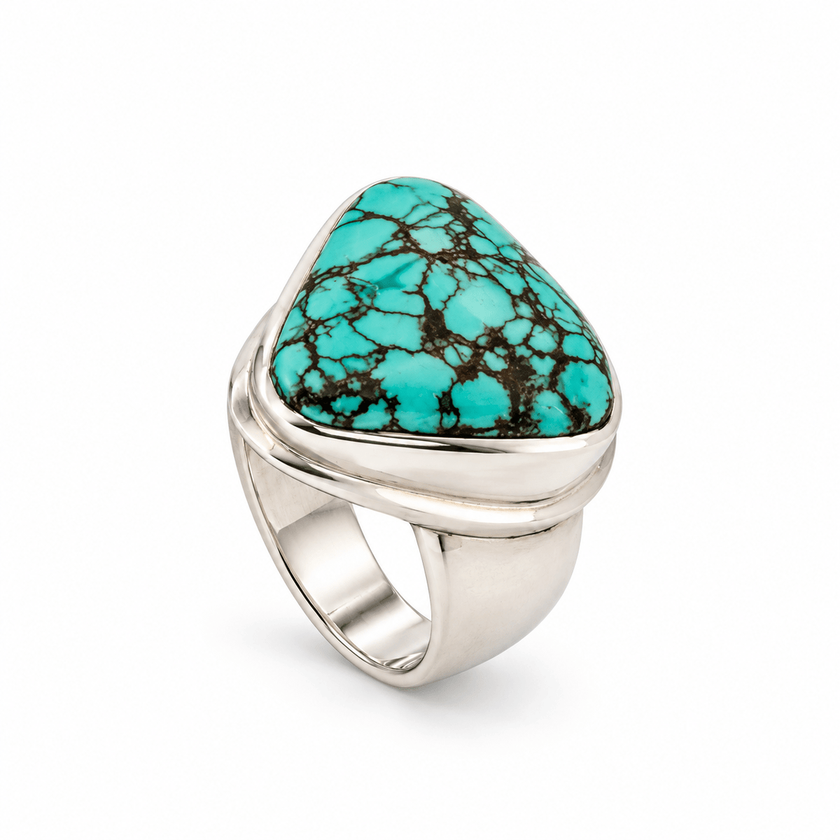 Sterling Silver Triangular Shaped Tibetan Turquoise Dress Ring - Aurum Jewels