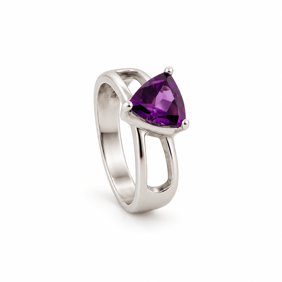 Sterling Silver & Trilliant Cut Amethyst Dress Ring - Aurum Jewels
