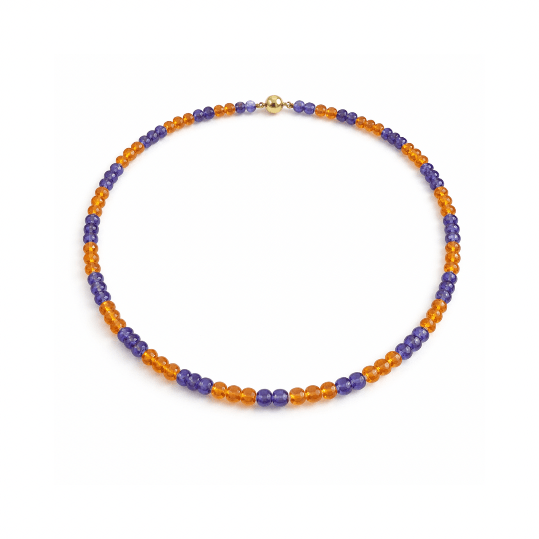 Tanzanite & Mandarin Garnet Gemstone Bead Necklace - Aurum Jewels