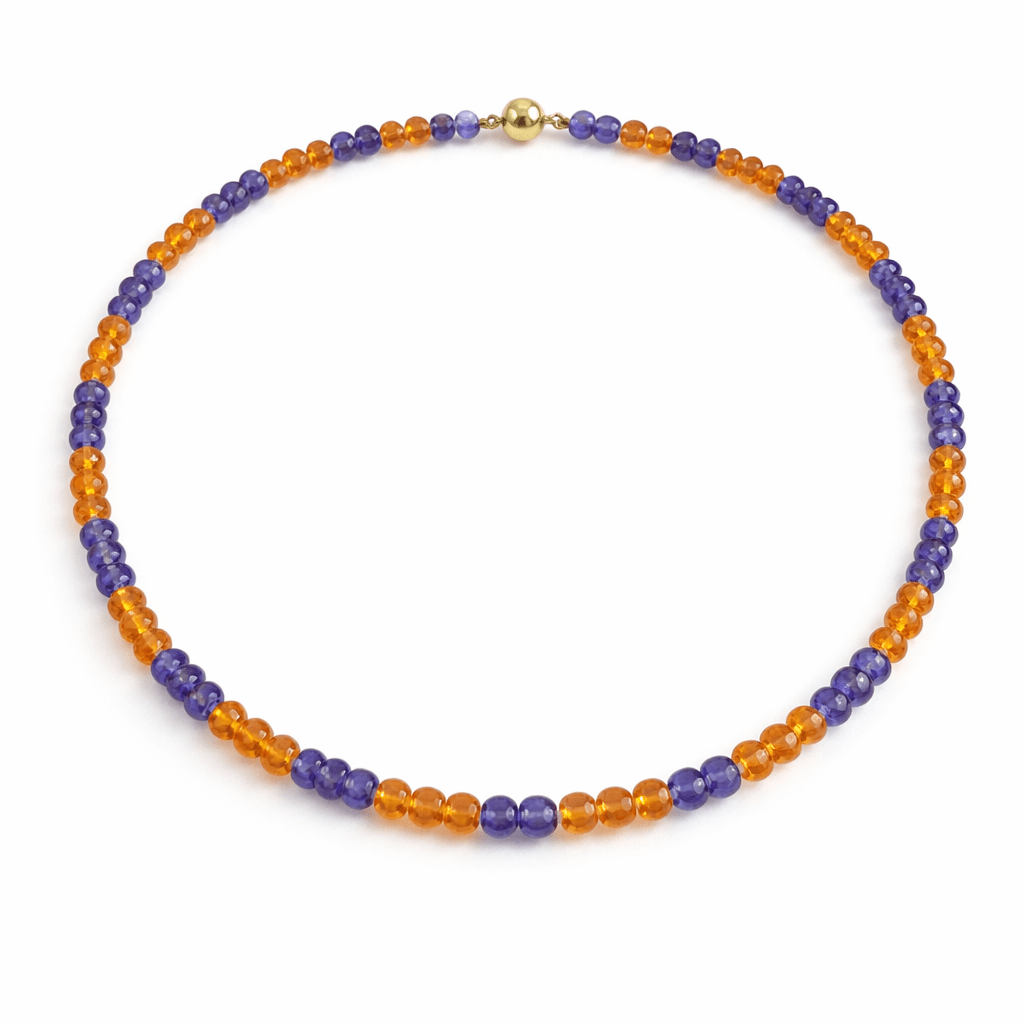 Tanzanite & Mandarin Garnet Gemstone Bead Necklace - Aurum Jewels