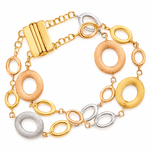 Three Tone Gold Oval & Circle Link Two Row Bracelet - Aurum Jewels