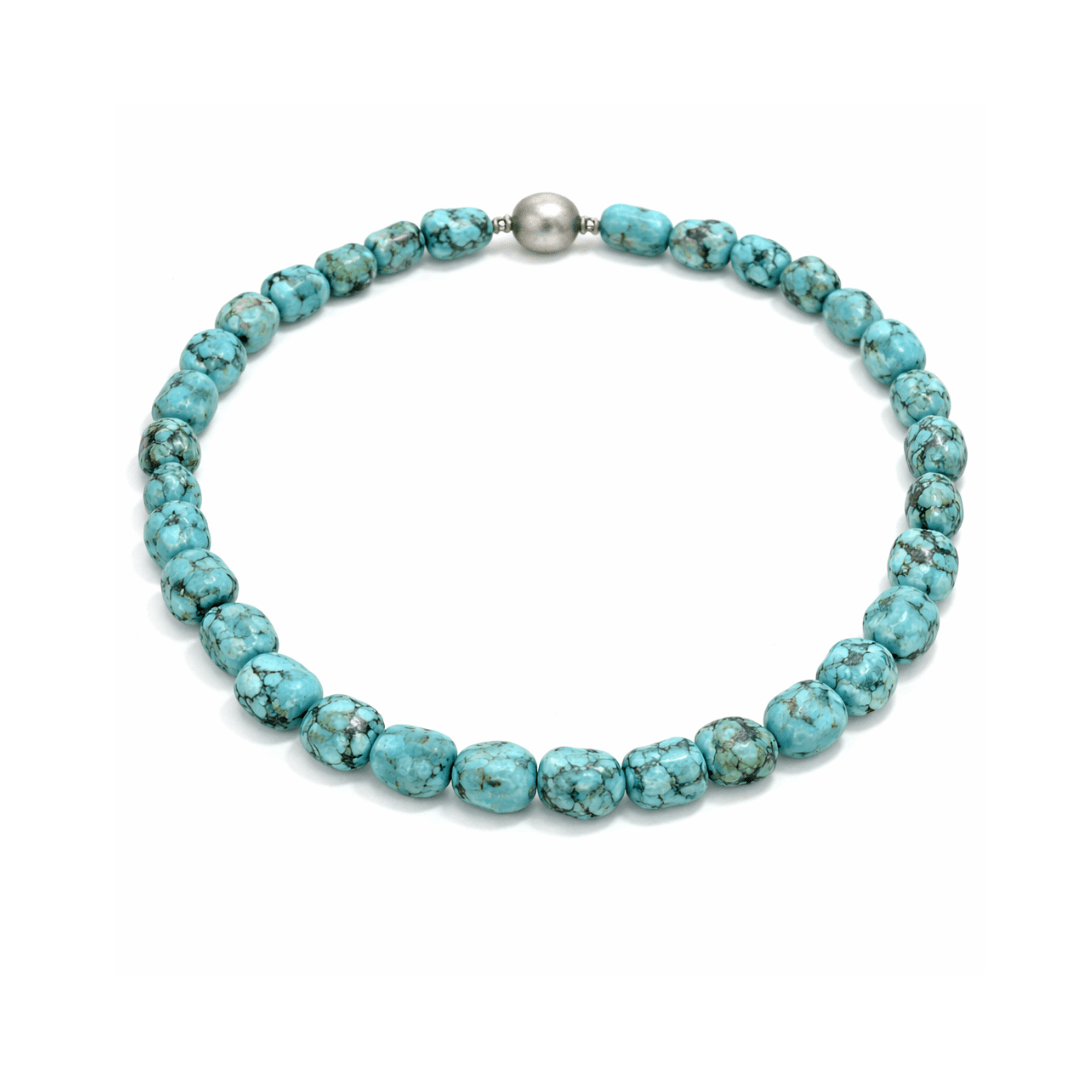Turquoise Gemstone Bead Necklace 42cm - Aurum Jewels