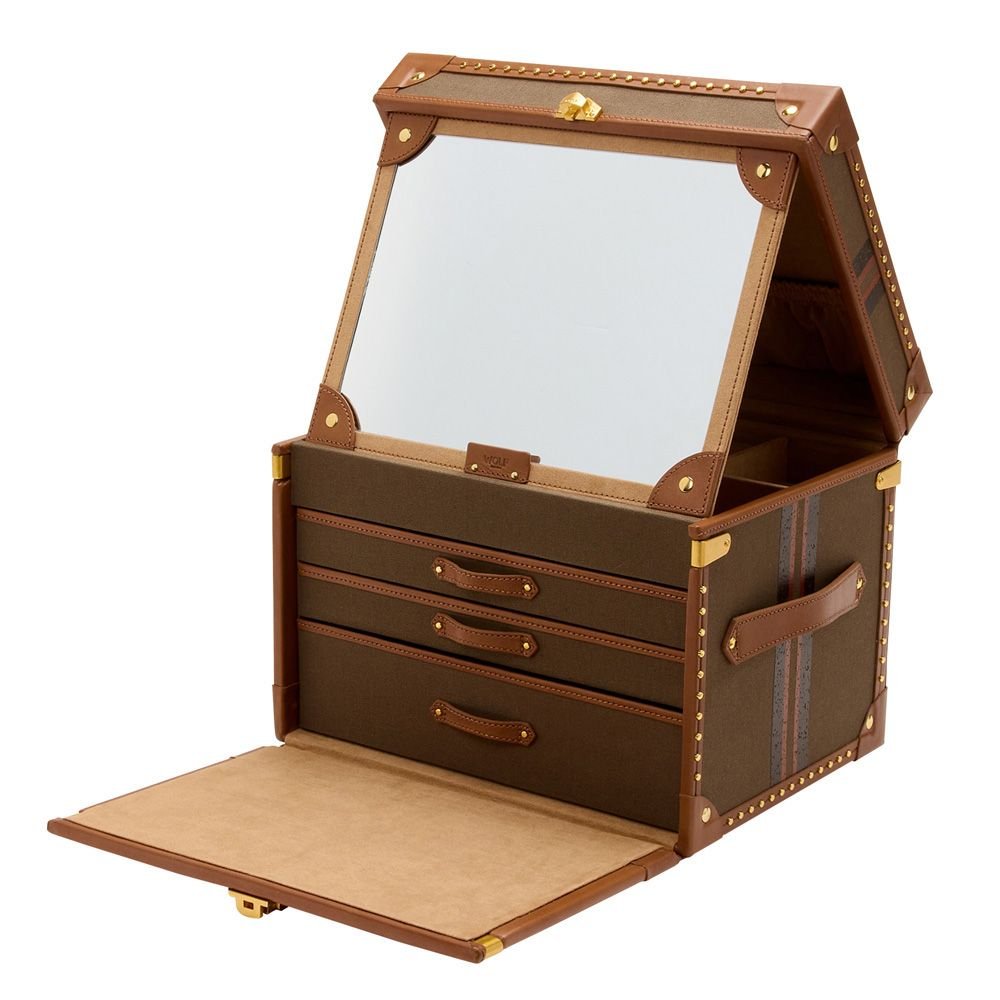 WOLF Ida Trunk Jewellery Box Khaki - Aurum Jewels