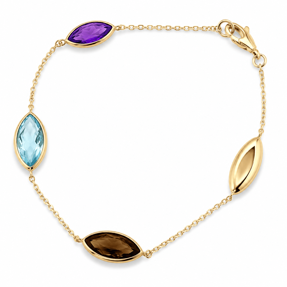Yellow Gold Chain Bracelet with Multi Coloured Gemstones - Aurum Jewels