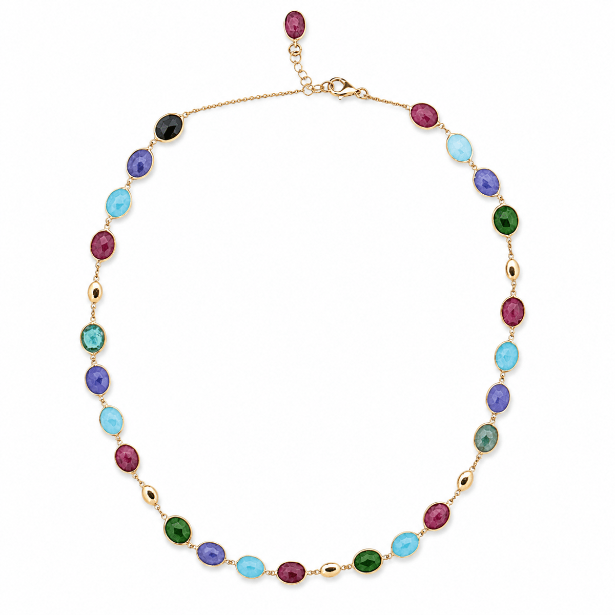 Yellow Gold & Multi Coloured Gemstone Necklace - Aurum Jewels