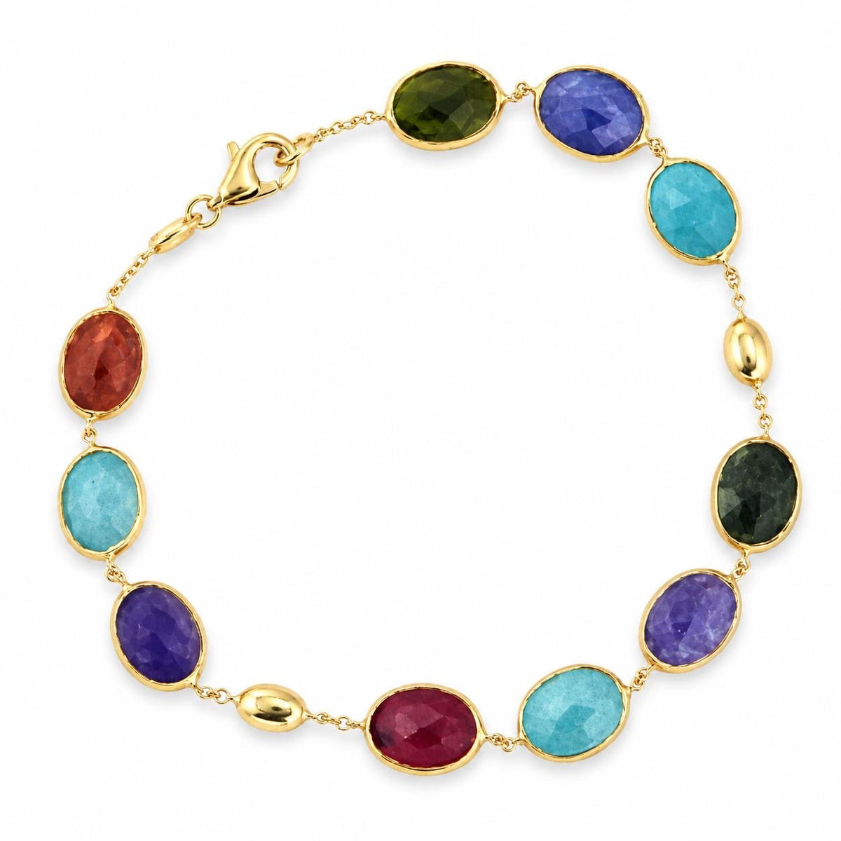 Yellow Gold & Multi Coloured Oval Gemstone Bracelet - Aurum Jewels