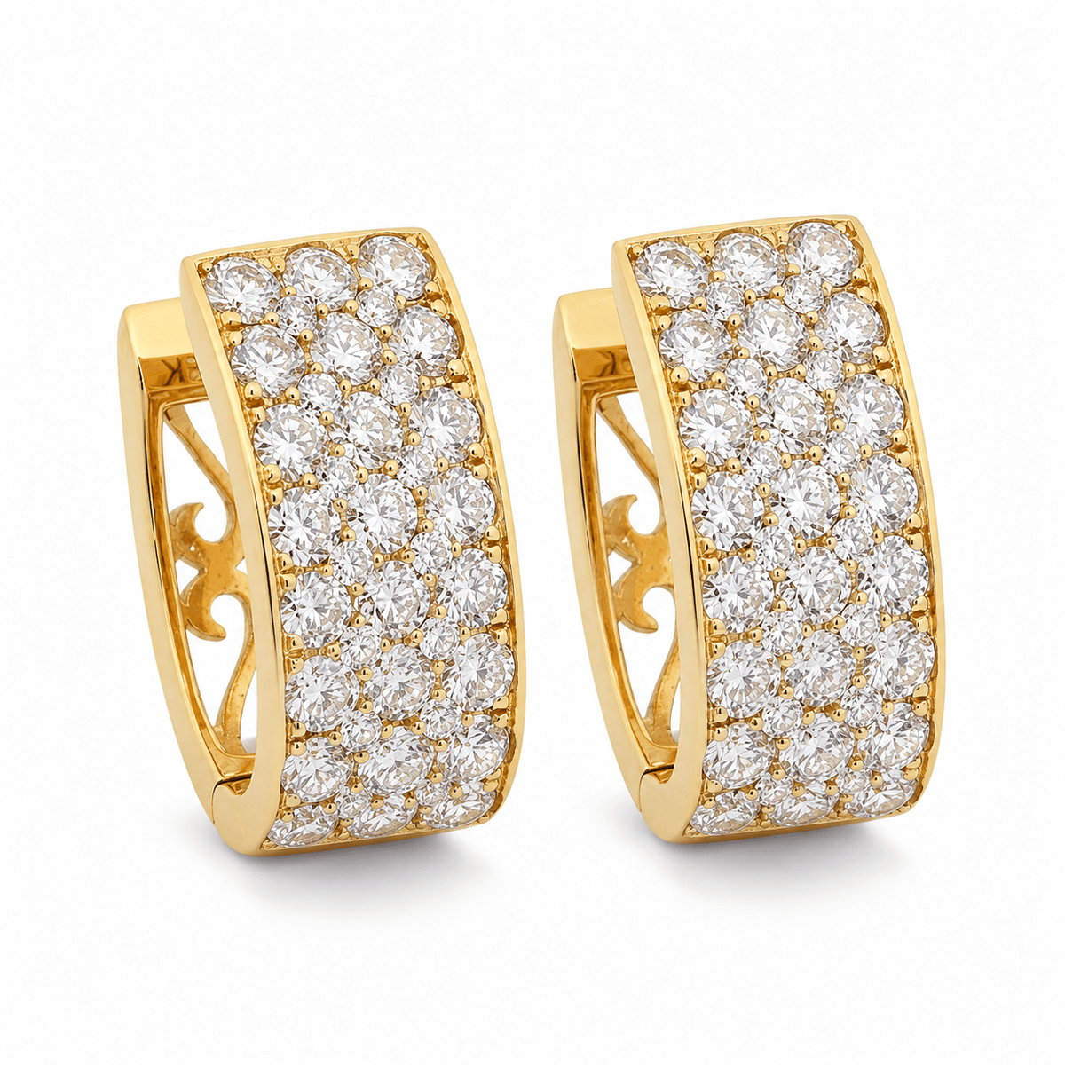 Yellow Gold & Pave Diamond Hoop Earrings - Aurum Jewels