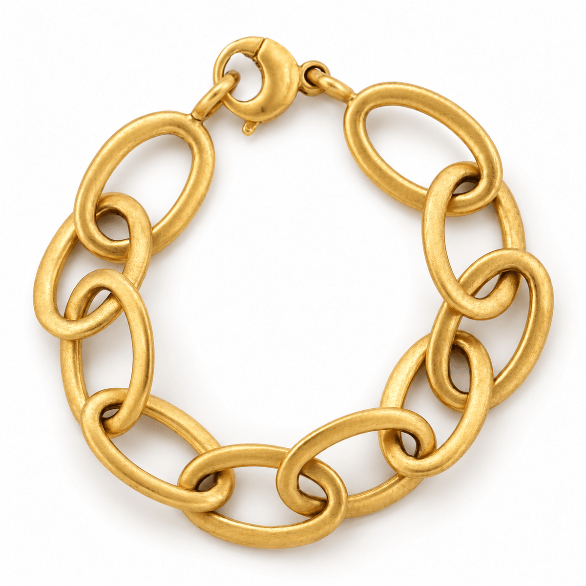 Yellow Gold Solid Oval Links, Satin Finish Bracelet - Aurum Jewels